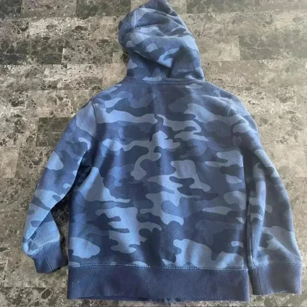 GAP Boys' Logo Hoodie Full Zip Sweatshirt (Size Small Youth) - Blue Camouflage